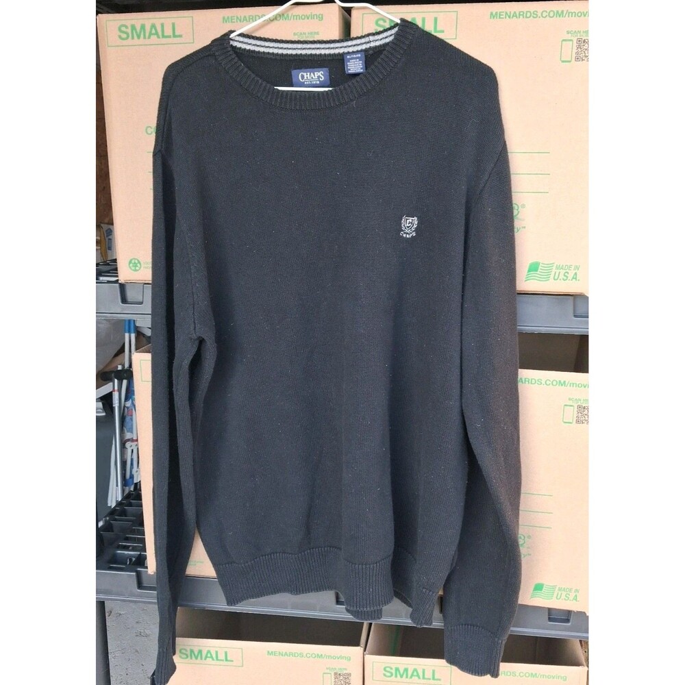 Chaps Blue Crewneck Sweater Mens XL Cotton Knit Pullover Embroidered Crest Logo
